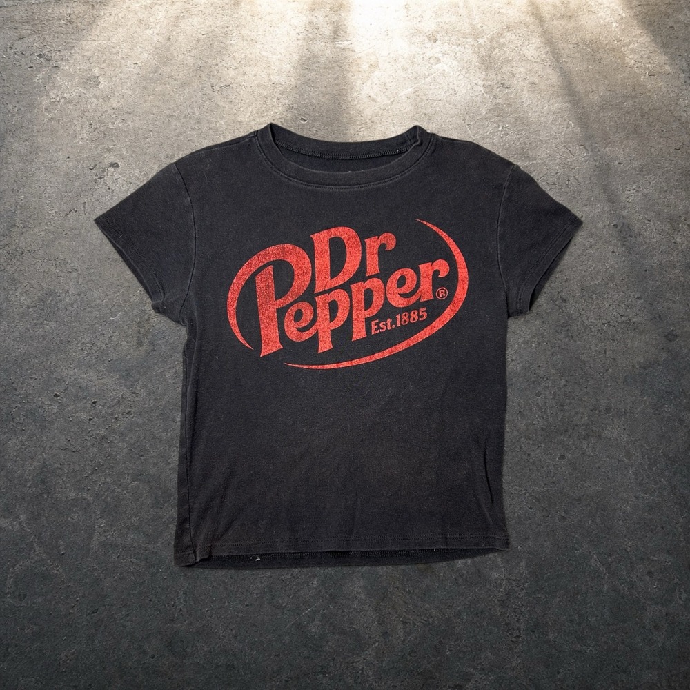 Dr Pepper Graphic Baby Tee Black Red Logo Y2K Retro Size Small
